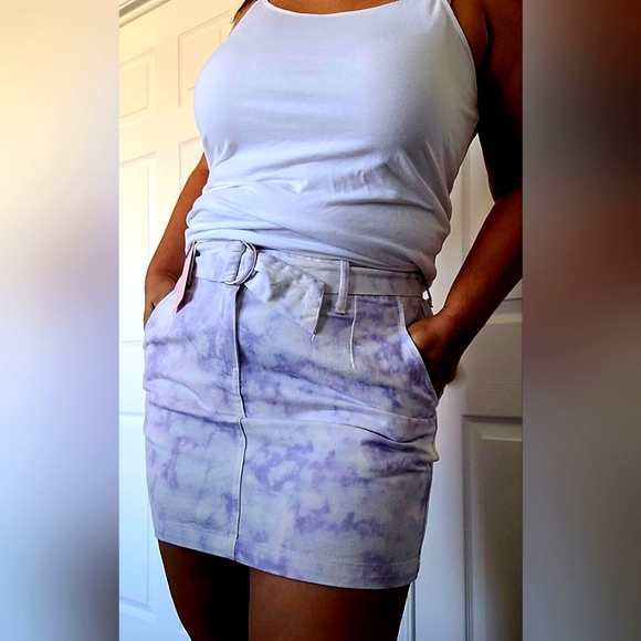 Denim blvd Los Angeles Dresses & Skirts - NWT Denim Blvd Women's 100% Cotton Skirt Belted Tie-Dye Off-White/Purple Large
